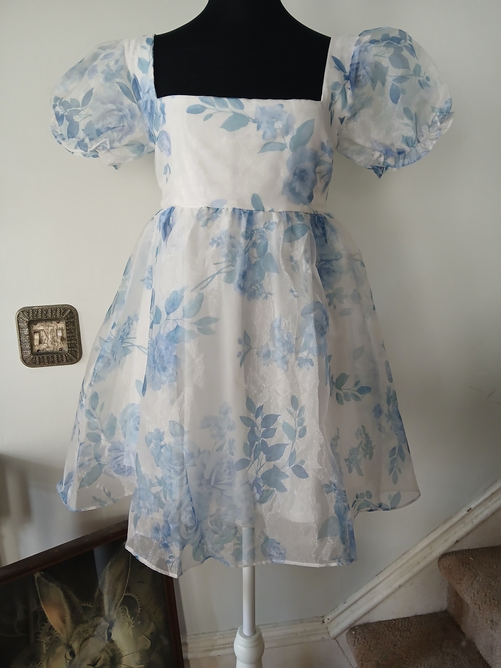 Windsor Blue & White Floral Puff-Sleeve Mini Dress